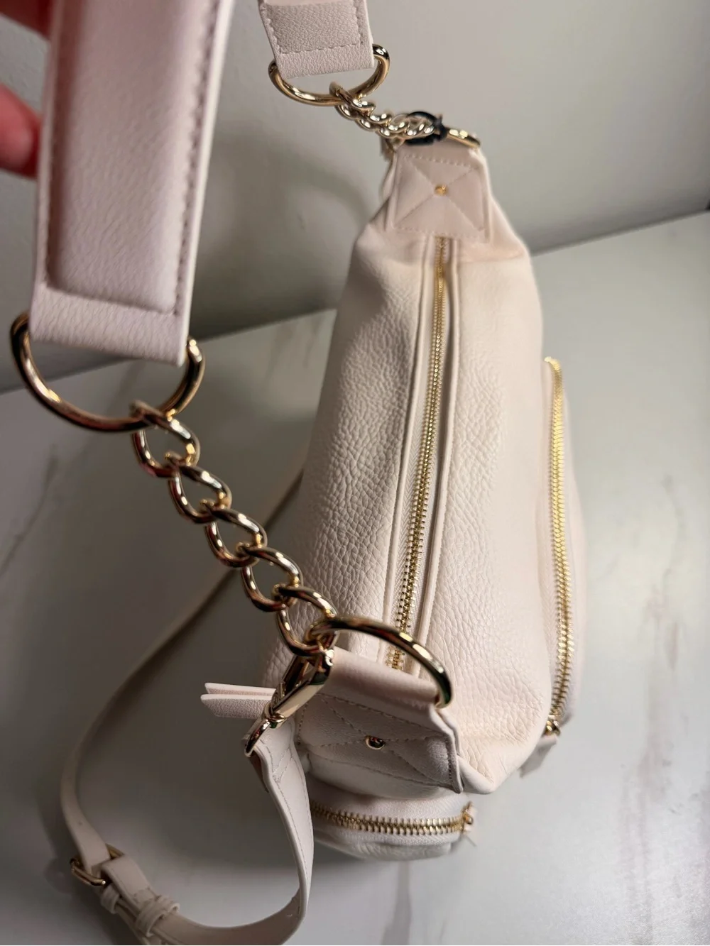 Juicy Couture Cream Pebbled Crossbody Bag with Gold Hardware
